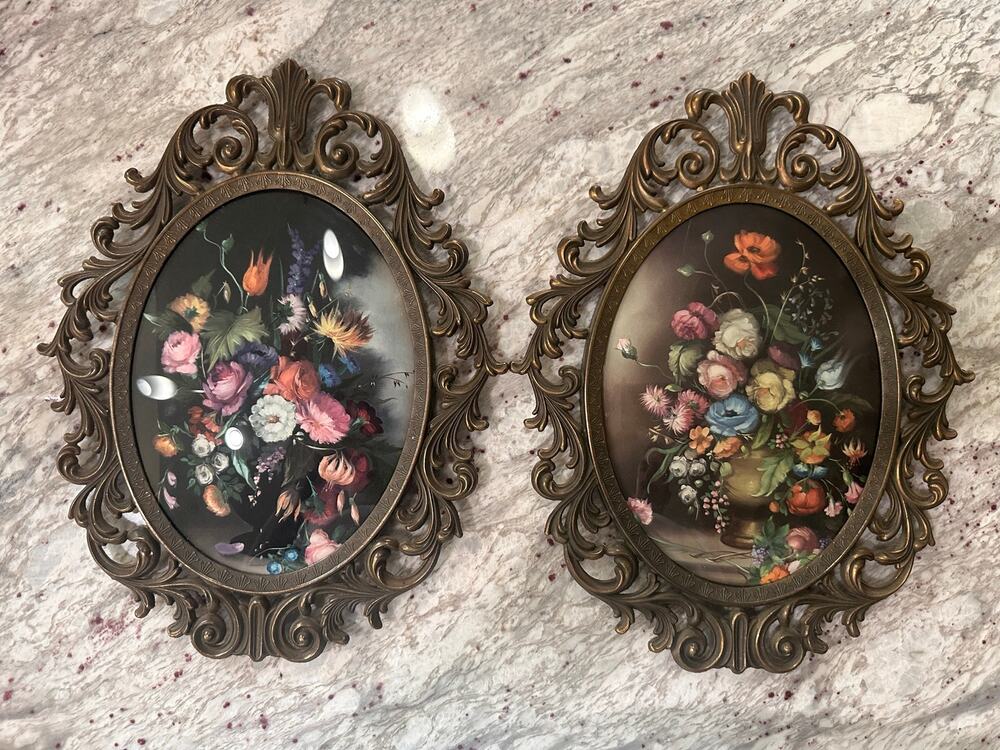 Vintage Italian Ornate Oval Floral Still‑Life Frames